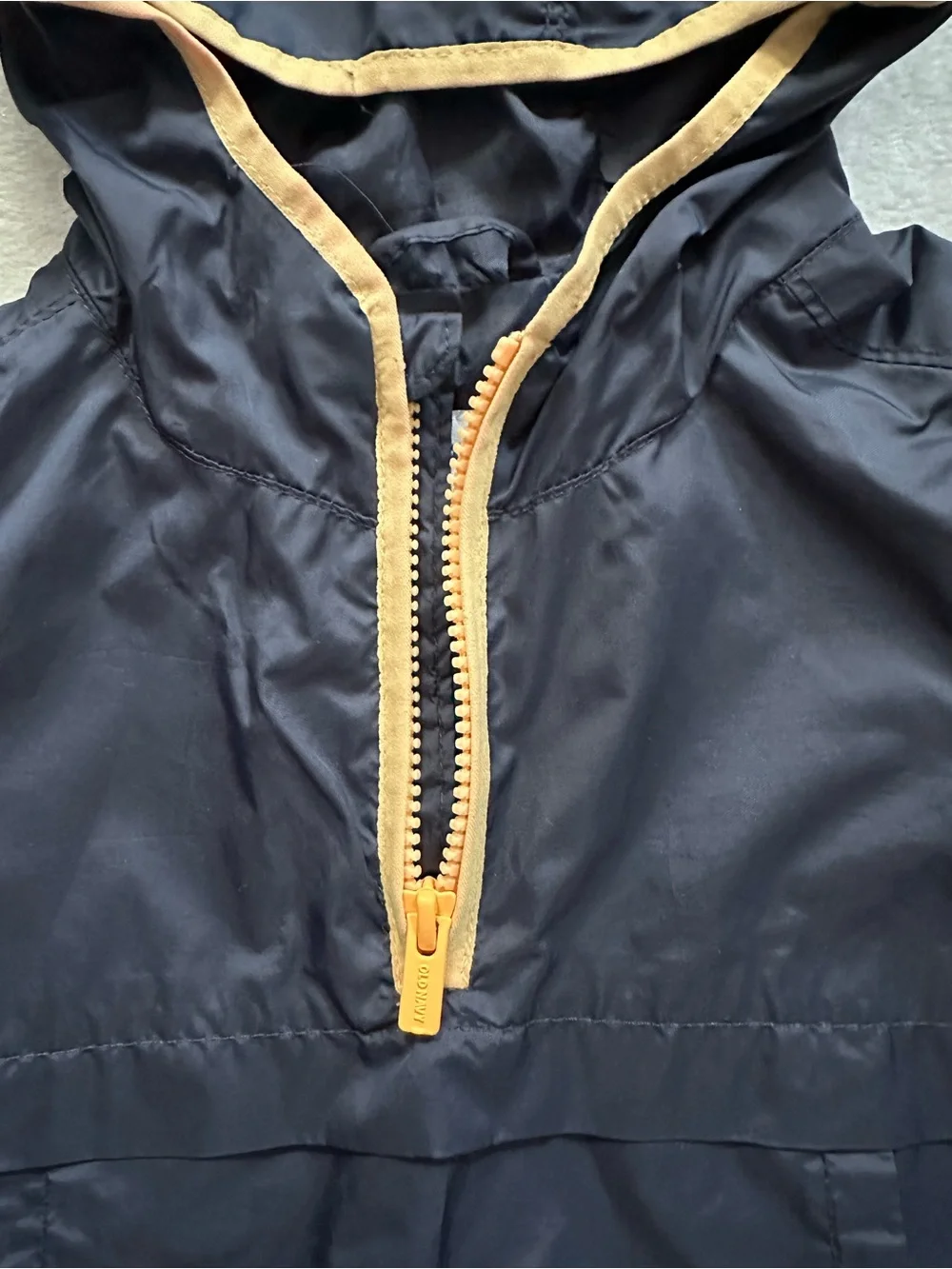 Old Navy Hooded Half Zip Windbreaker Jacket Navy Blue Yellow Contrast Toddler 2T